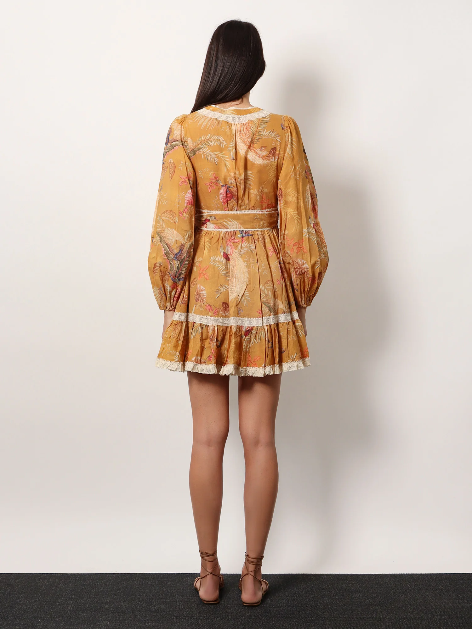 Frill cotton short dress with floral print - Image 3